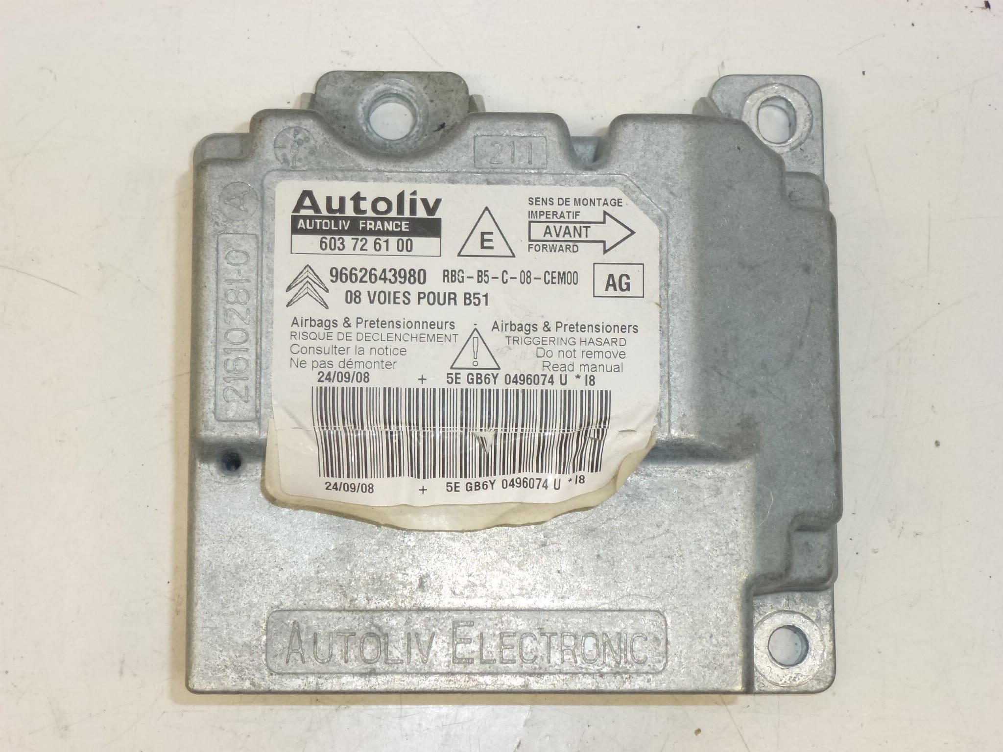 Módulo de airbag Citroën C4 (9662643980, 603726100) - Imagen 2